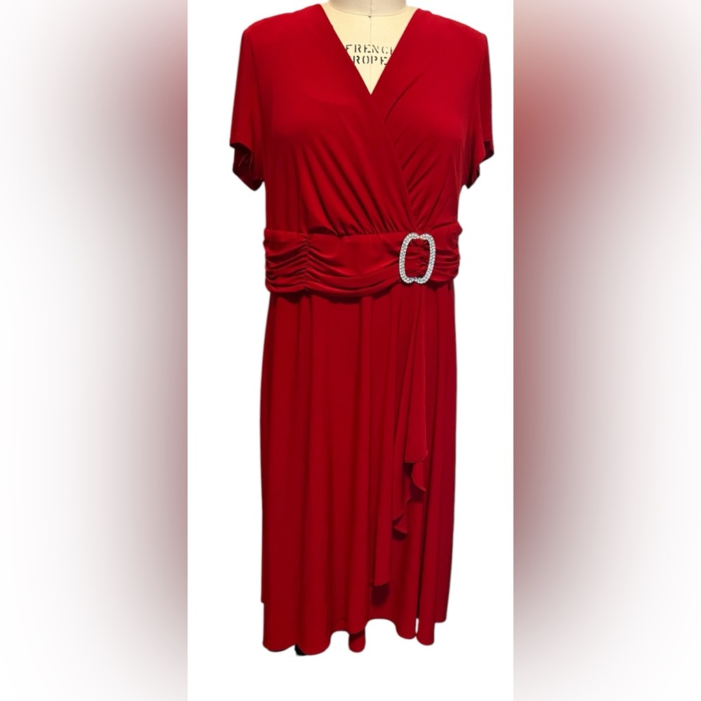 Elegant Red Dress with Belted Detail